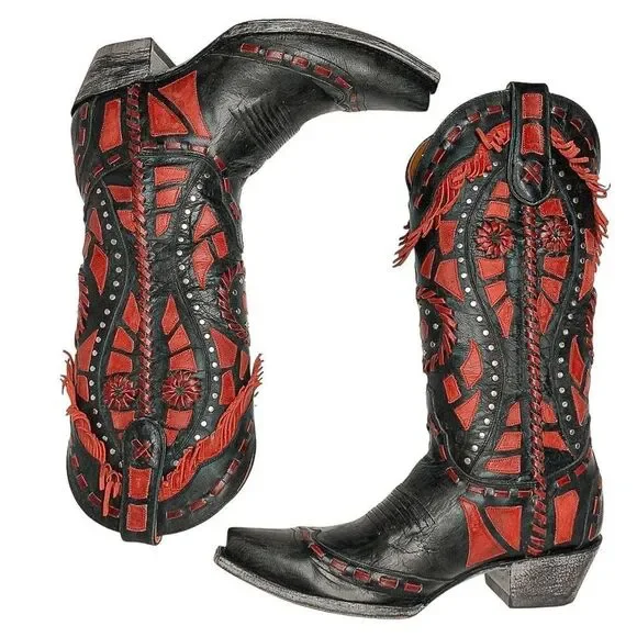 Old Gringo Rarames 13" High Calf Western Cowgirl Tall Red Fringe Boots Size 7.5 - Picture 6 of 10